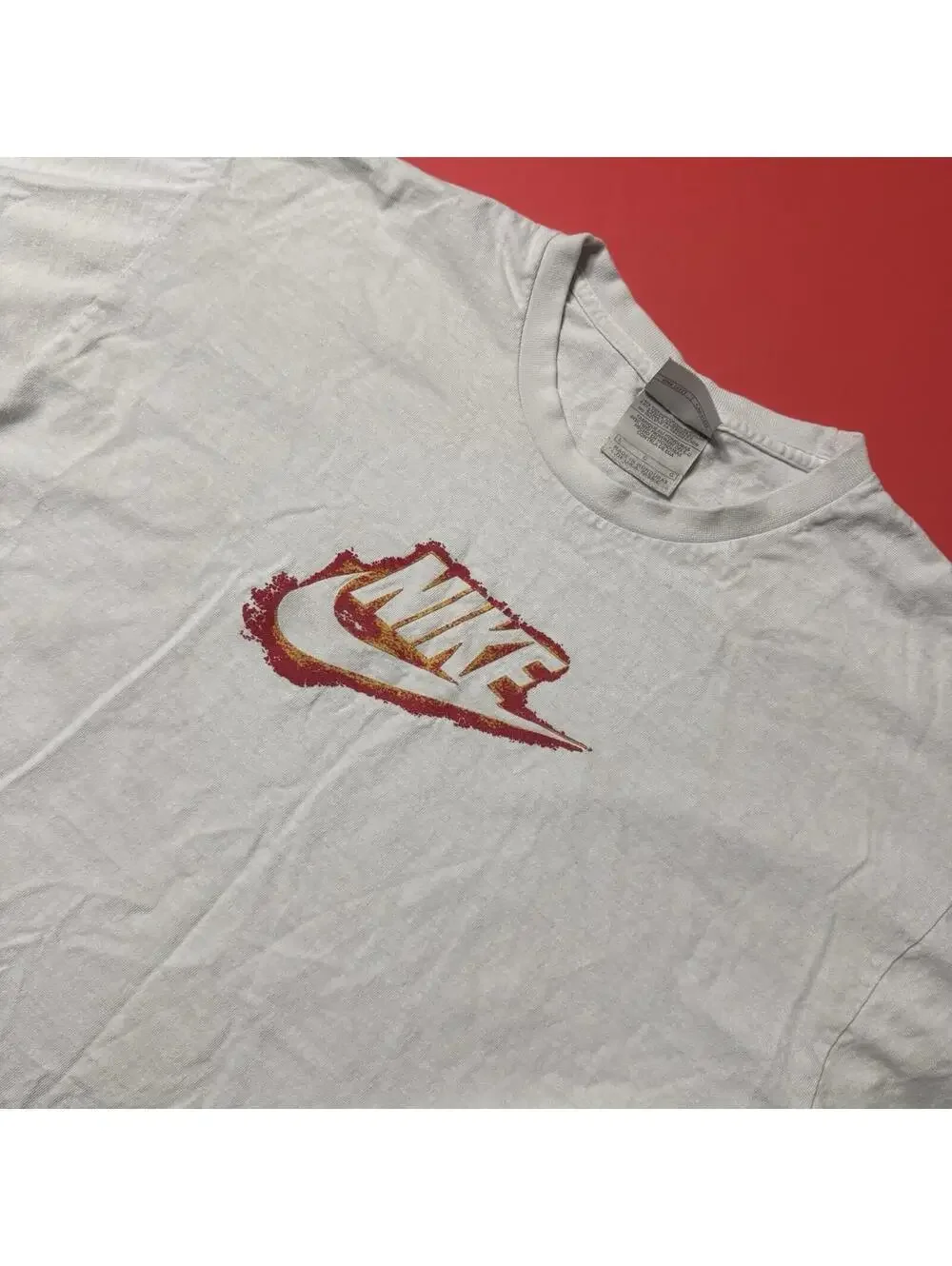 Vintage Rare Nike Fire Center Logo White 100% Cotton T-Shirt Men’s Large